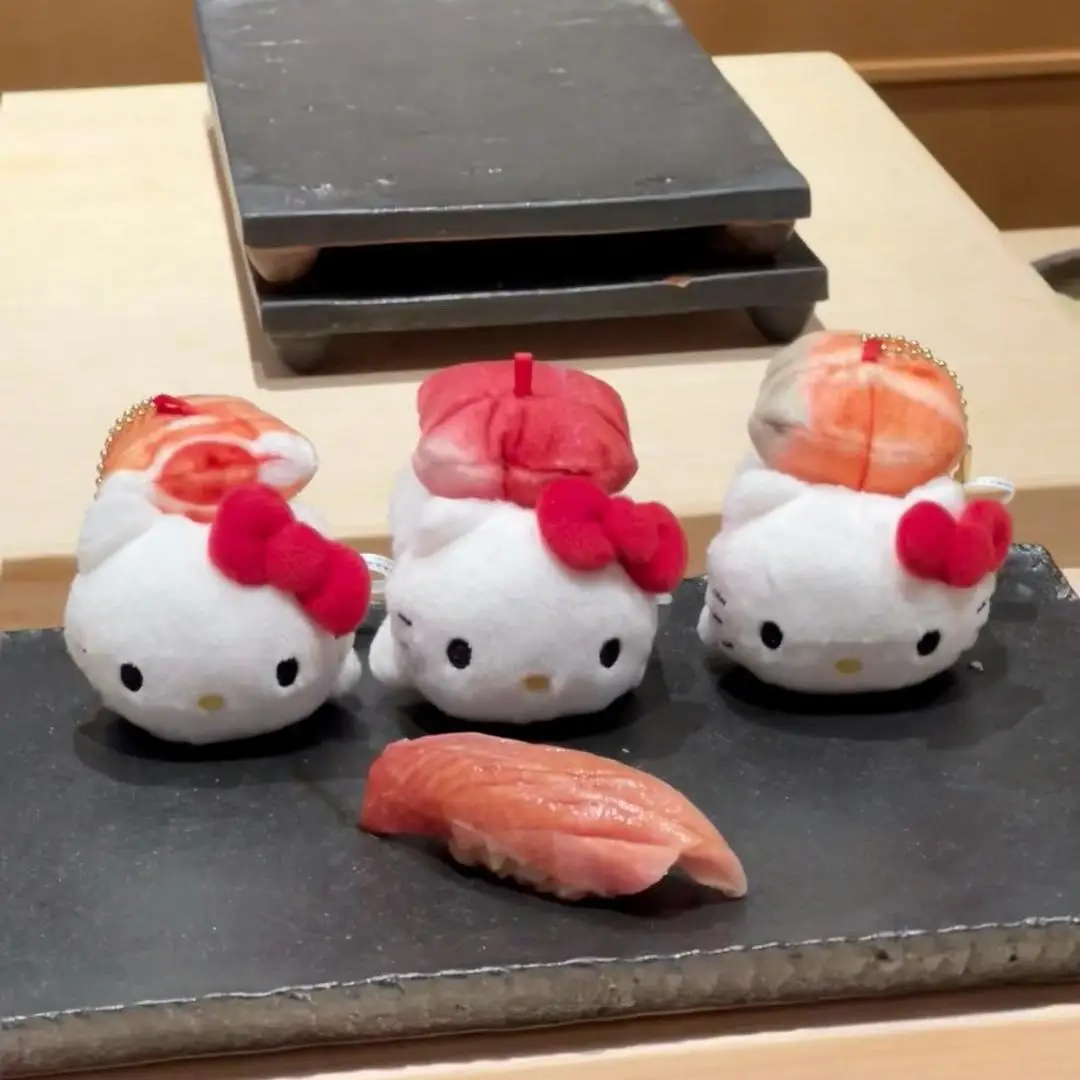 かわいいハローキティ寿司ぬいぐるみチャームキーホルダーKt猫サーモンツナ甘エビ人形チャーム女の子甘いバックパックデコレーションギフト