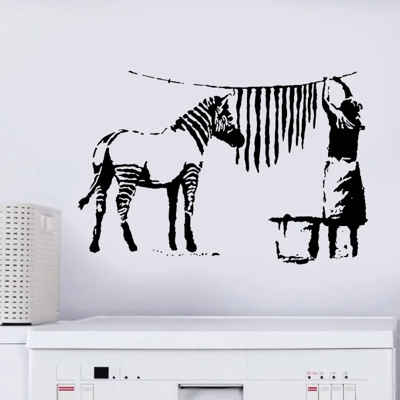 Banksy Wall Decal ZEBRA STRIPES LAUNDRY Street Art Sticker, Urban Wall Art, Vinyl Art Waterproof Murals 2141