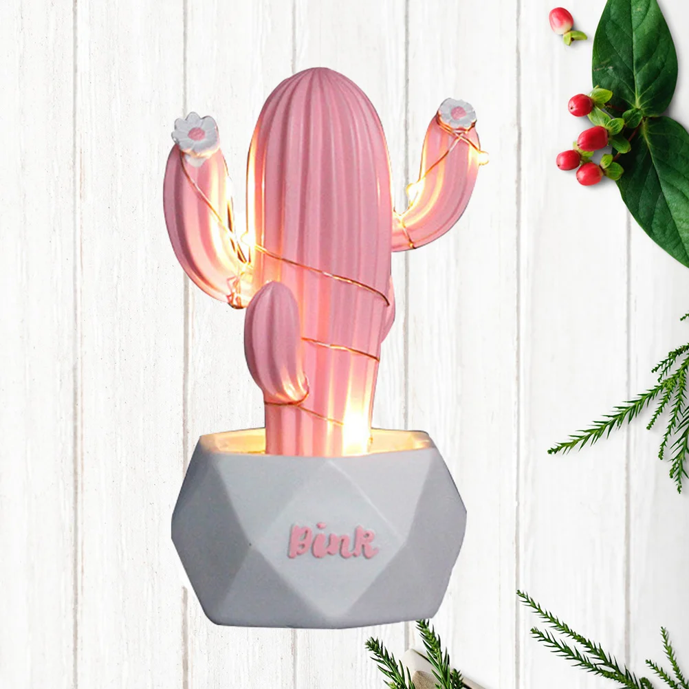 شكل الصبار ضوء الليل الحلي الوردي حجم صغير صديقة للبيئة دائم مصباح للزينة للمنزل مكتب سطح المكتب الديكور