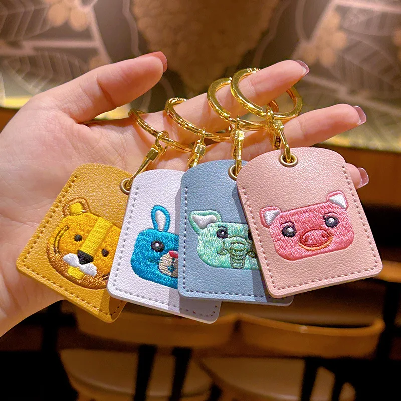 Cute Animal Card Holder PU ID Protection Cover Keyring Work Card Elevator Card Pendant Keychain Credit Card Case Package gift ﻿