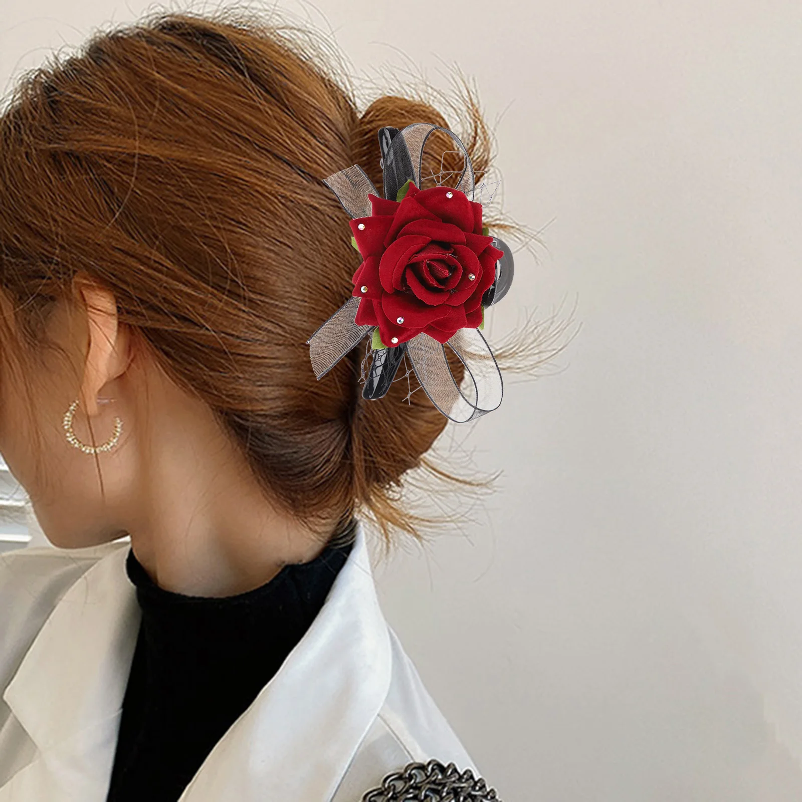 

Rose Flower Claw Clip Vintage Lace Bow Clips For Thick Thin Hair Party Banquet Daily Use Back Hair Clamp Easy Detangle Tool