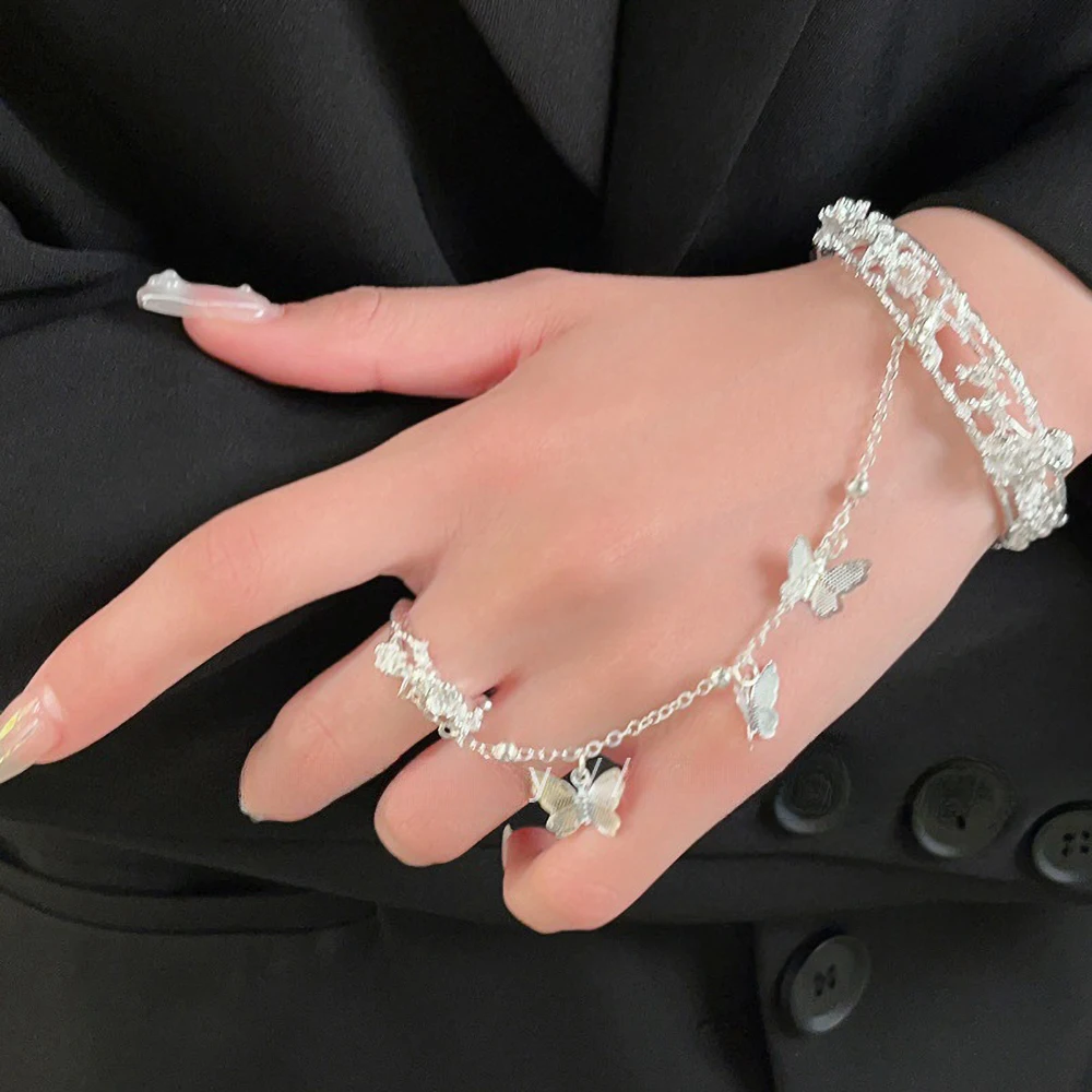 New Rings Chain Connected Bracelet Cute Mini Bell Butterfly Charms Anime Heaven Official's Blessing Hua Cheng Adjustable Bangle