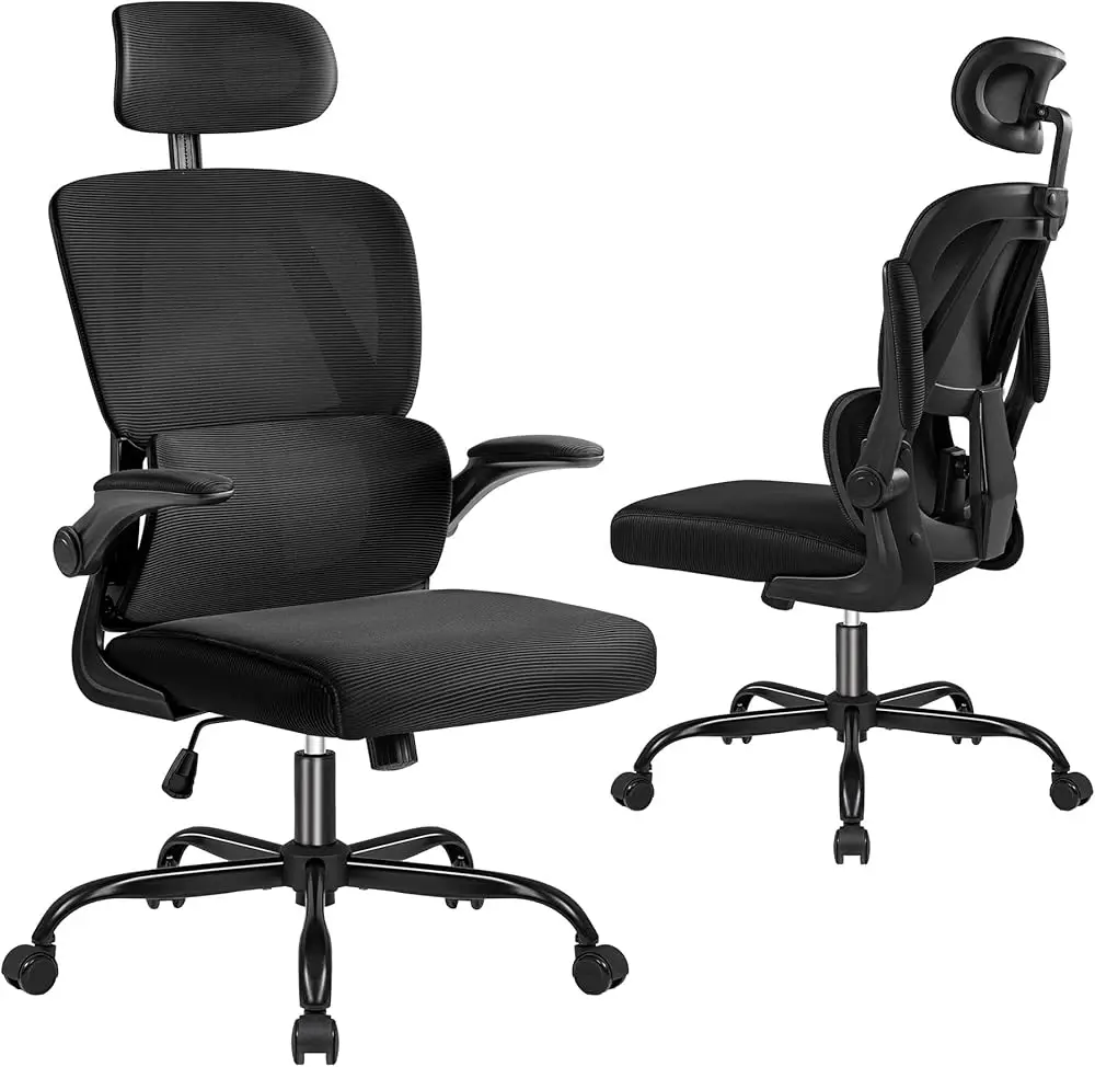 

Ergonomic Office Chair, High Back Desk Chair with Adjustable Headrest and Flip-Up Arms, Mesh Computer Chair with Lumbar Support,