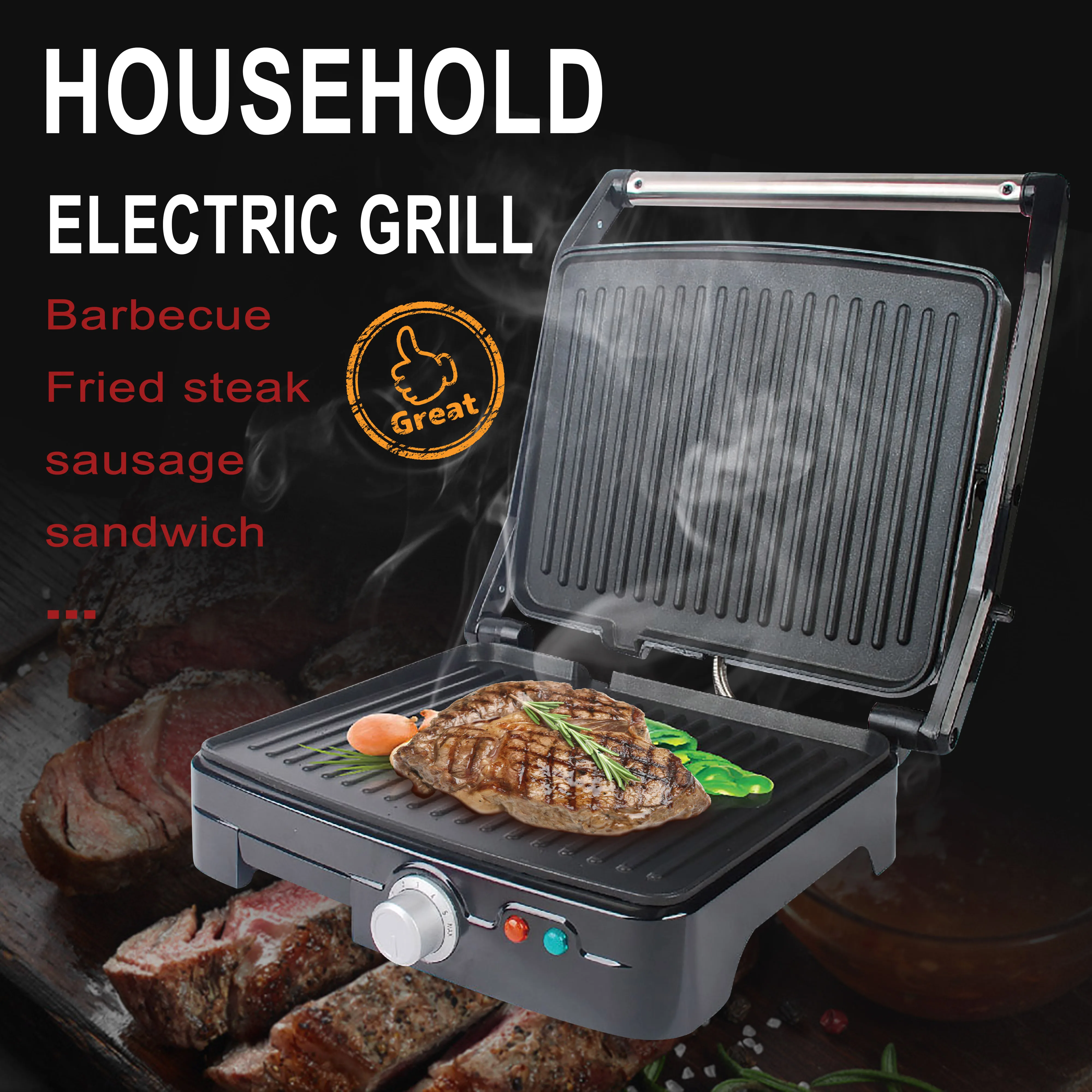 BBQ Electric Contact Grill Griddle And Panini Press Kitchen Barbecue Griddle Smokeless Baking Barbecue Sonifer