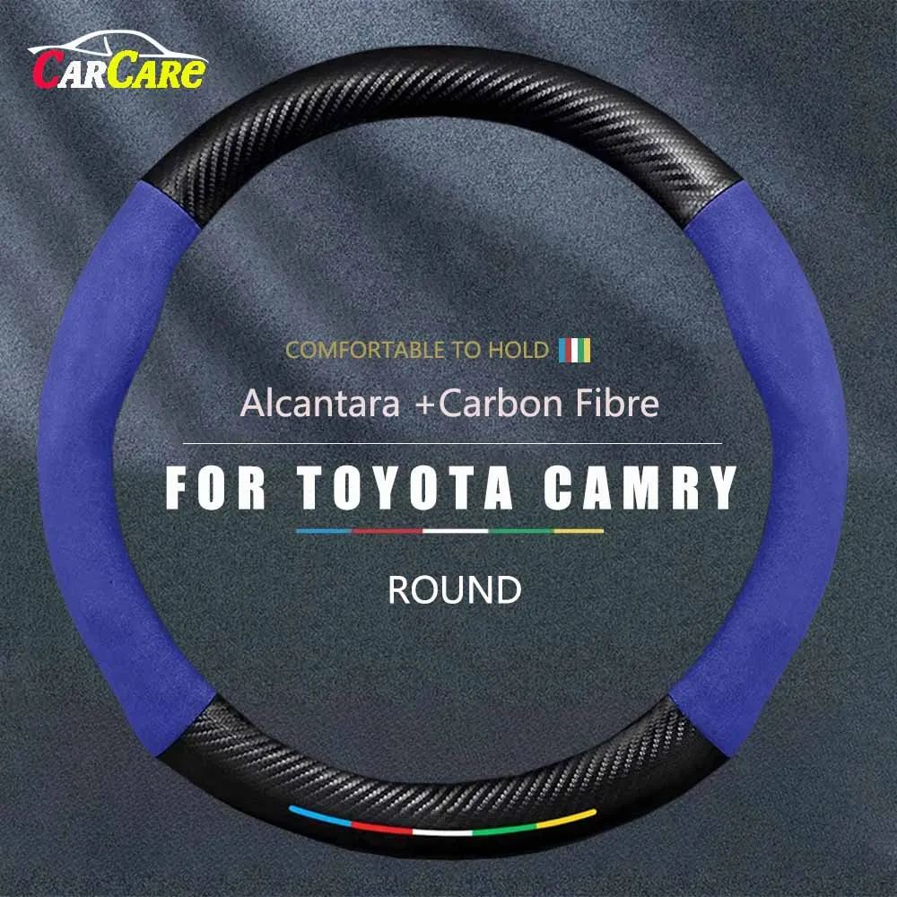 

Car Carbon Fiber Alcantara Steering Wheel Cover Fits For Toyota Camry RAV4 Corolla 86 Reiz Wish CHR Celica Vitz Highlander Yaris