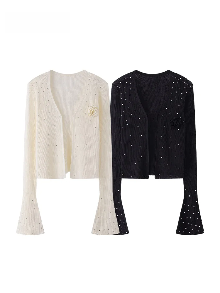 

JZZDEMM Summer Thin Knitted oulder Wrap with Rhinestone Bell Sves for Women V-Ne Long Sve Regular Fit Cardigan