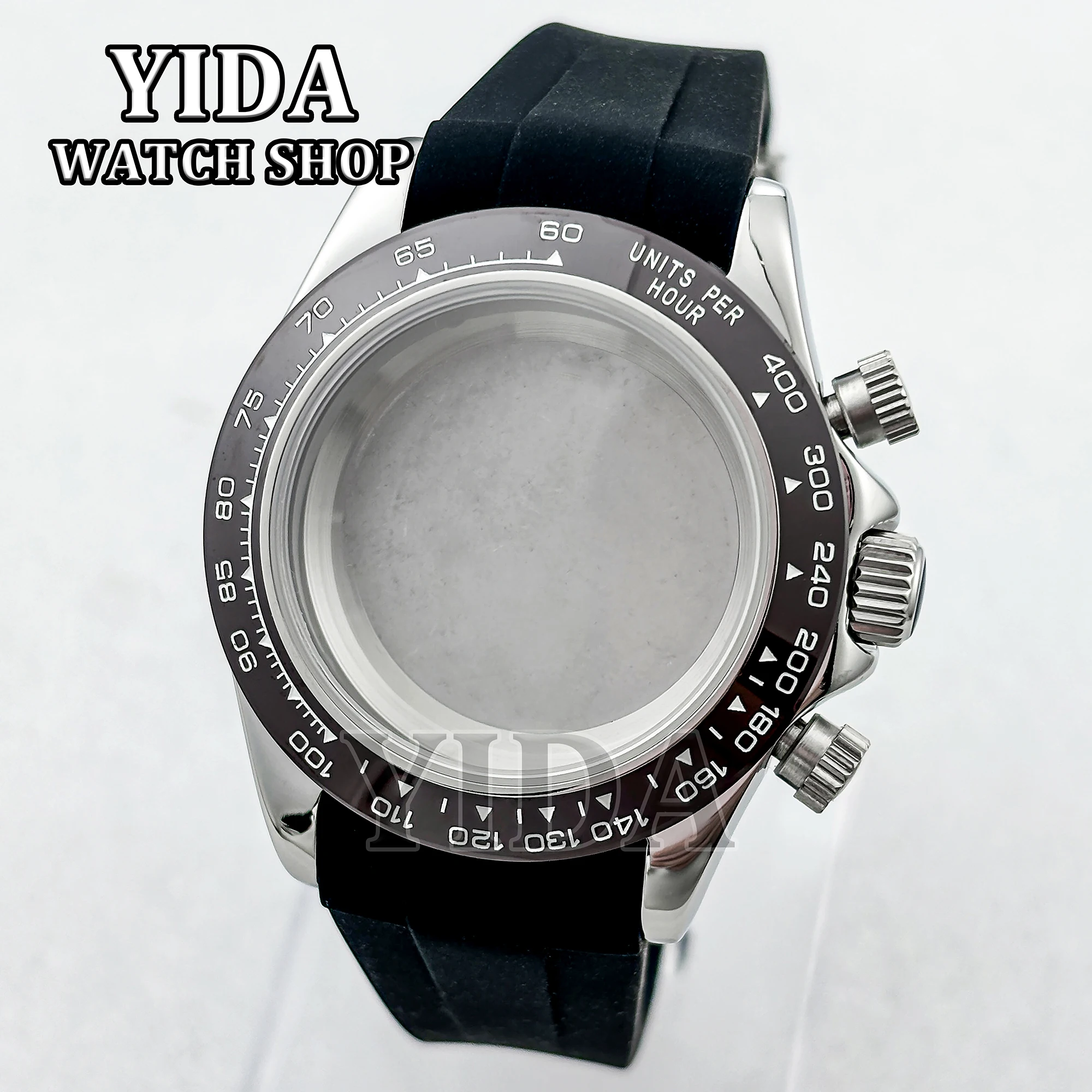 Vk63 cronógrafo caixa de aço inoxidável pulseira de borracha à prova dwaterproof água cristal safira caber vk63 movimento quartzo 39mm acessórios relógio