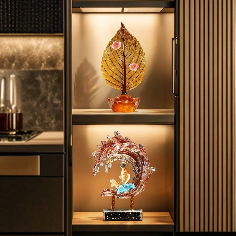 Wind Water Rising Ornaments,Art Fish Sculpture Resin Living Room Entrance Wine Cabinet Desktop Statuette Decorations,Gifts