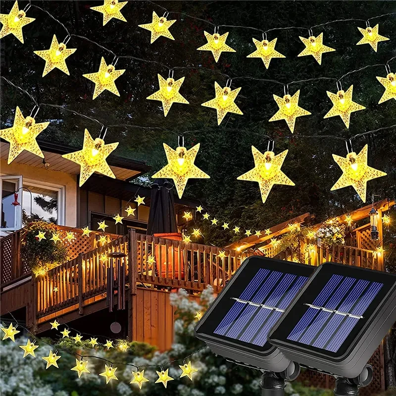 

100LED Solar Star Fairy String Light Outdoor Waterproof Snowflake Flower Fairy Light for Lawn Garden Patio Christmas Yard Decor