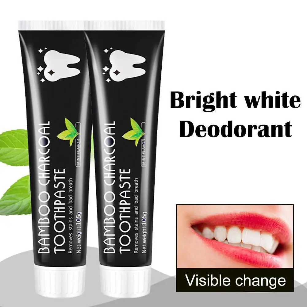 Dentifrice noir en bambou pour blanchir les dents, nettoyage en profondeur, produits de soins au charbon de bois, tout usage, 2 pièces