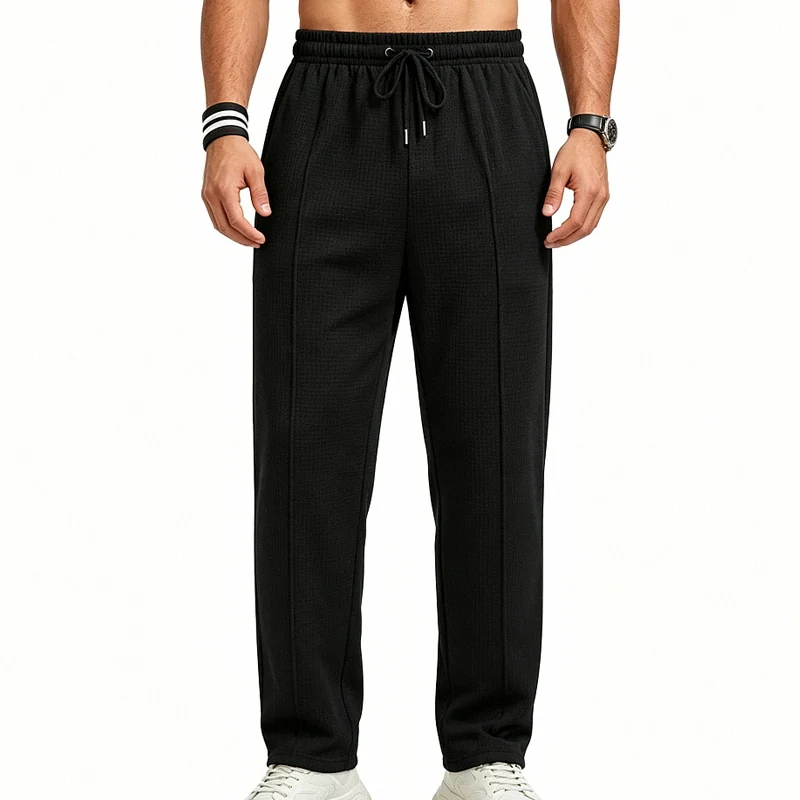Herren-Jogginghose aus Waffelstrick mit geradem Bein, elastischem Bund und Seitentaschen – Detail 20