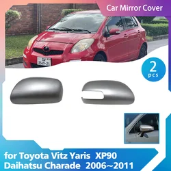 Car Mirror Cover for Toyota Vitz Yaris XP90 Daihatsu Charade 2006~2011 Chrome Carbon Fiber Rearview Mirro Trim Cover Accessories