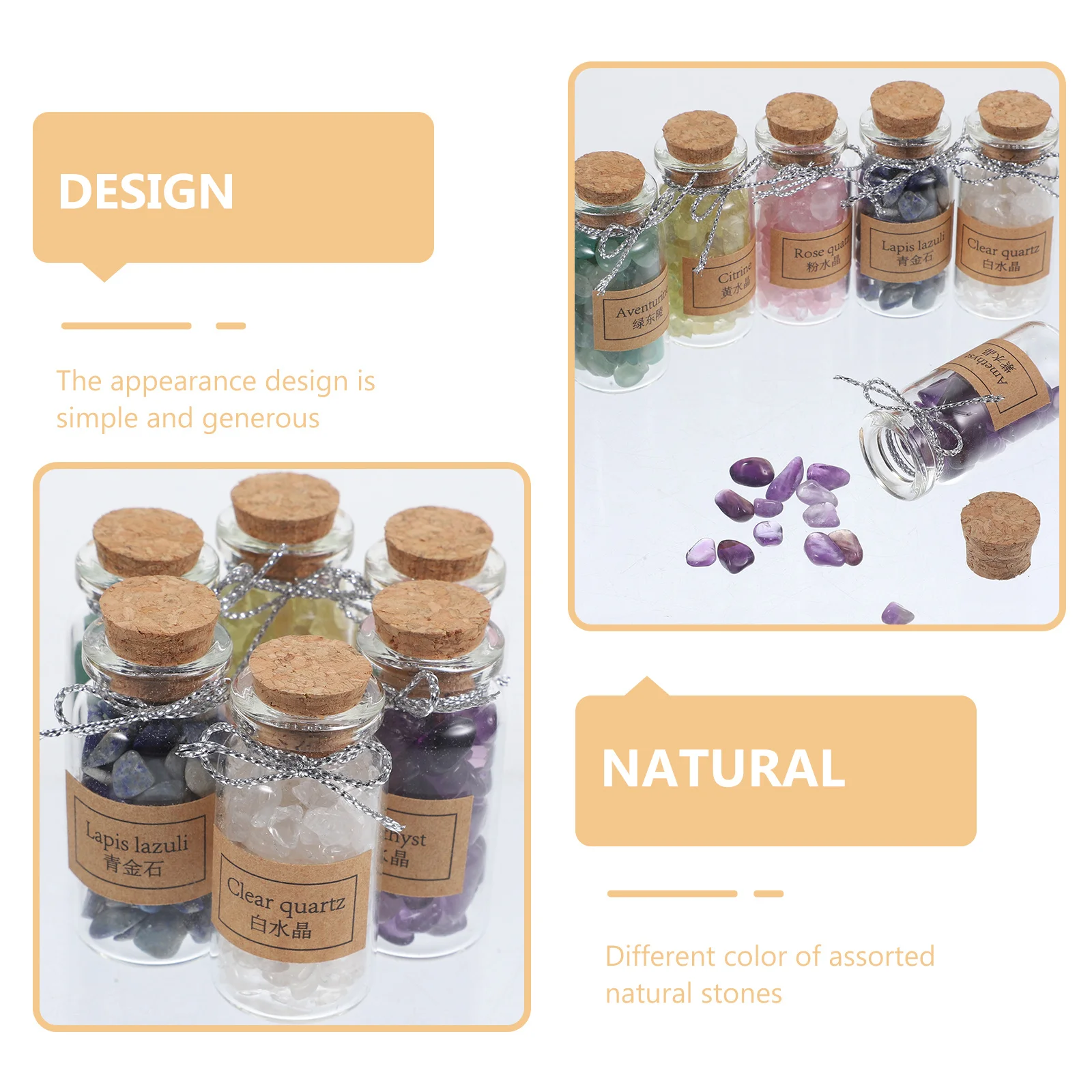 

1Set Mini Crystal Stone Bottles Assorted Natural Gemstones Wishing Bottle Decor Craft Jewelry Gifts Crystal Stones Bottles