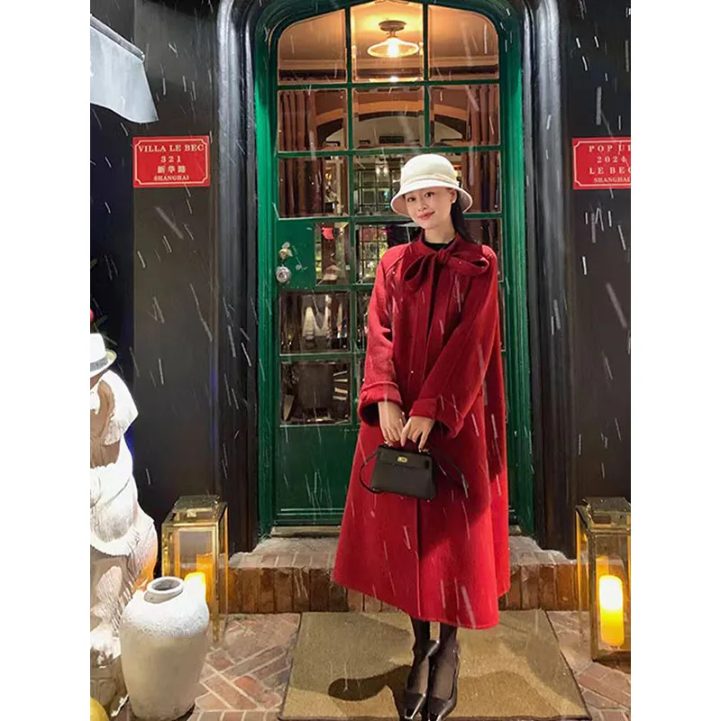 

2024 Autumn and winter new style fashionable temperament versatile high-end sense simple and thick medium to long woolen coat fo