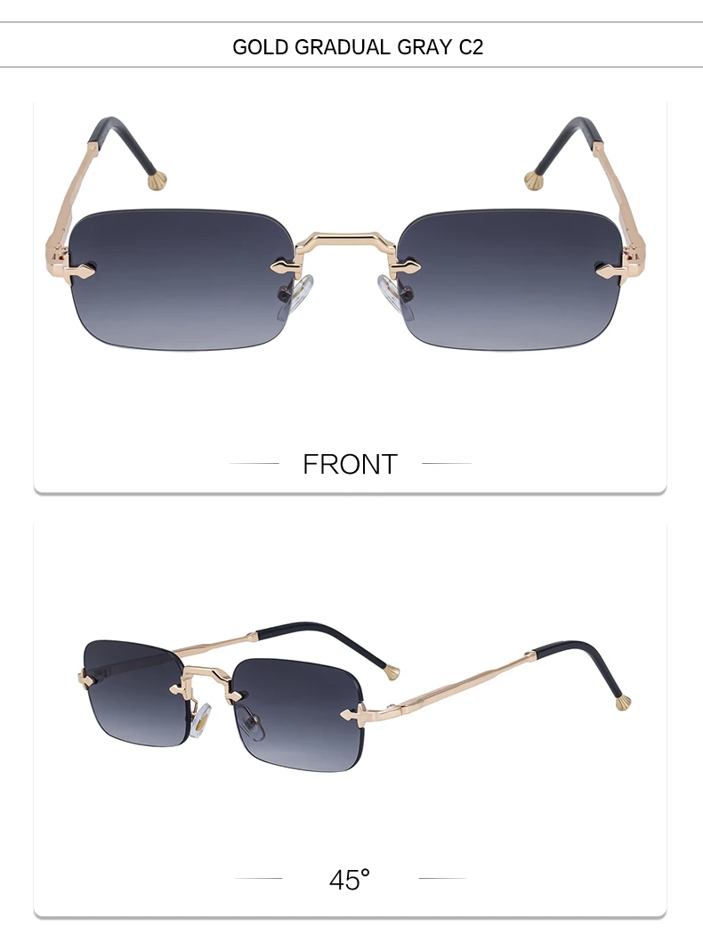 Kleine Rahmen Rechteck Randlose Punk Sonnenbrille Männer 2025, Luxus Marke Vintage Metall Sonnenbrille Für Männliche Klassische Shades UV400 – Detail 18