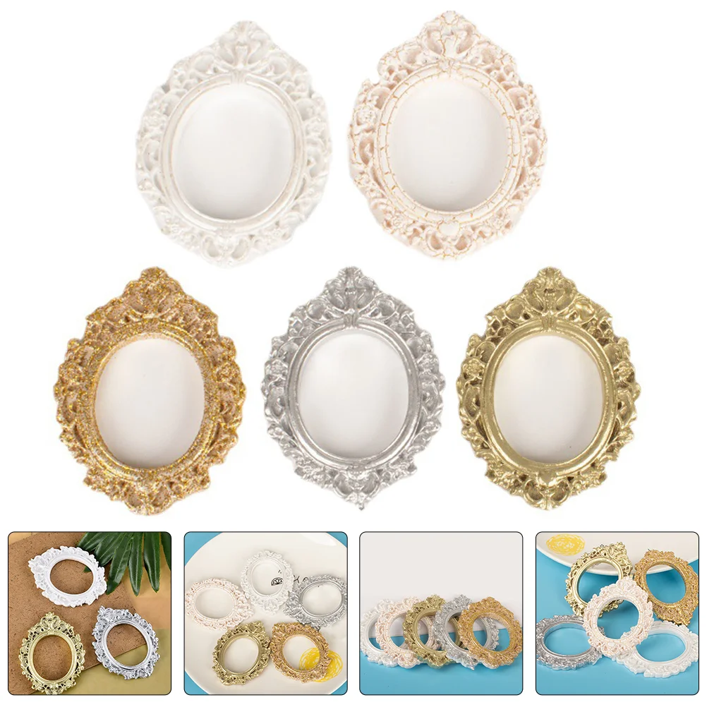 

5 Pcs Oval Photo Frame Mini Vintage Frames Picture Pendant Small Miniature Props Resin Tiny