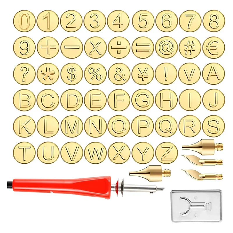 AF95-Set punte per legna, 26 lettere Kit punta per legna Numero di lettere in rame Stencil per saldatore Spina americana