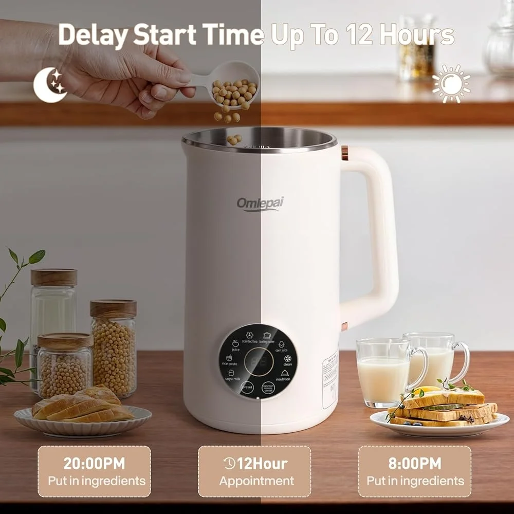 Automatischer Nussmilchbereiter, 35 Unzen, 8-in-1-Sojamilchmaschine mit 10 Klingen, Mandel, Hafer, Kokosnusssaft, selbstreinigend, warm halten