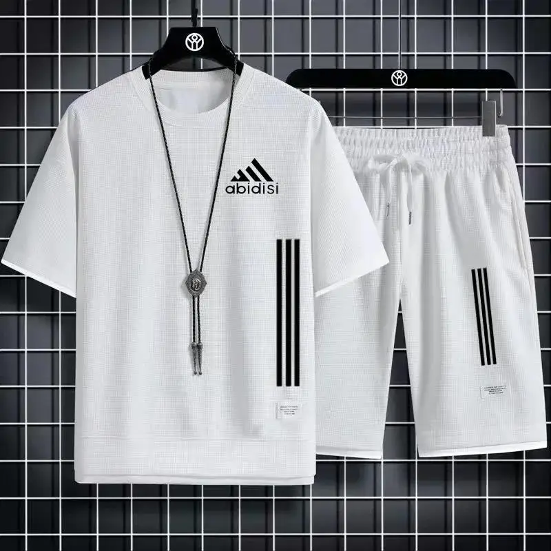 Adida-chándales de 2 piezas para hombre, camiseta estampada y pantalones de chándal, ropa deportiva informal de verano, novedad de 2024