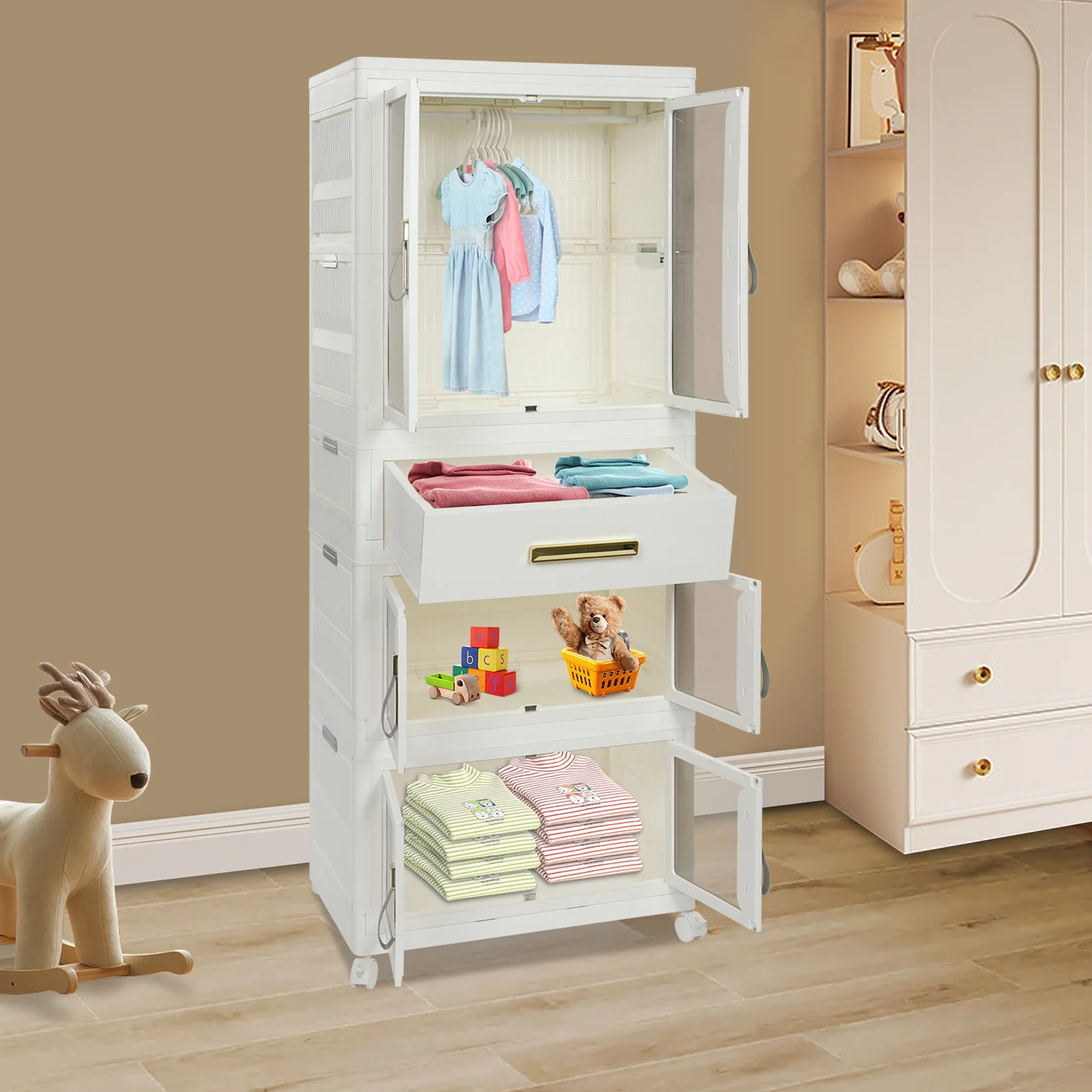 

PET Modern Clothes Storage Cabinet Free Standing Storage Organizer Baby Clothes Cabinet