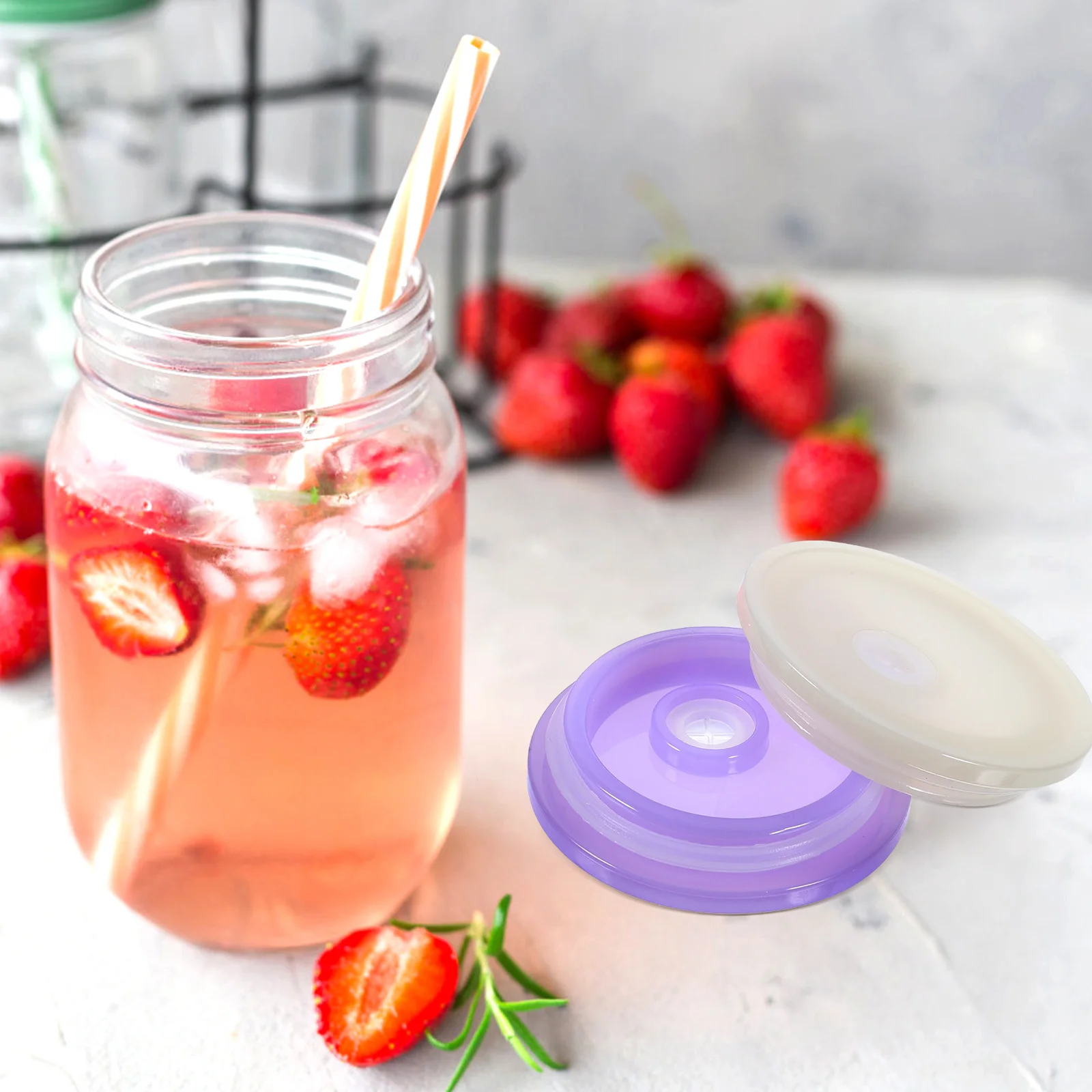 

4Pcs Mason Jar Lids Spill Proof Reusable Plastic Cup Covers Sealing Leak Proof Glass Water Cup Replacement Accessories