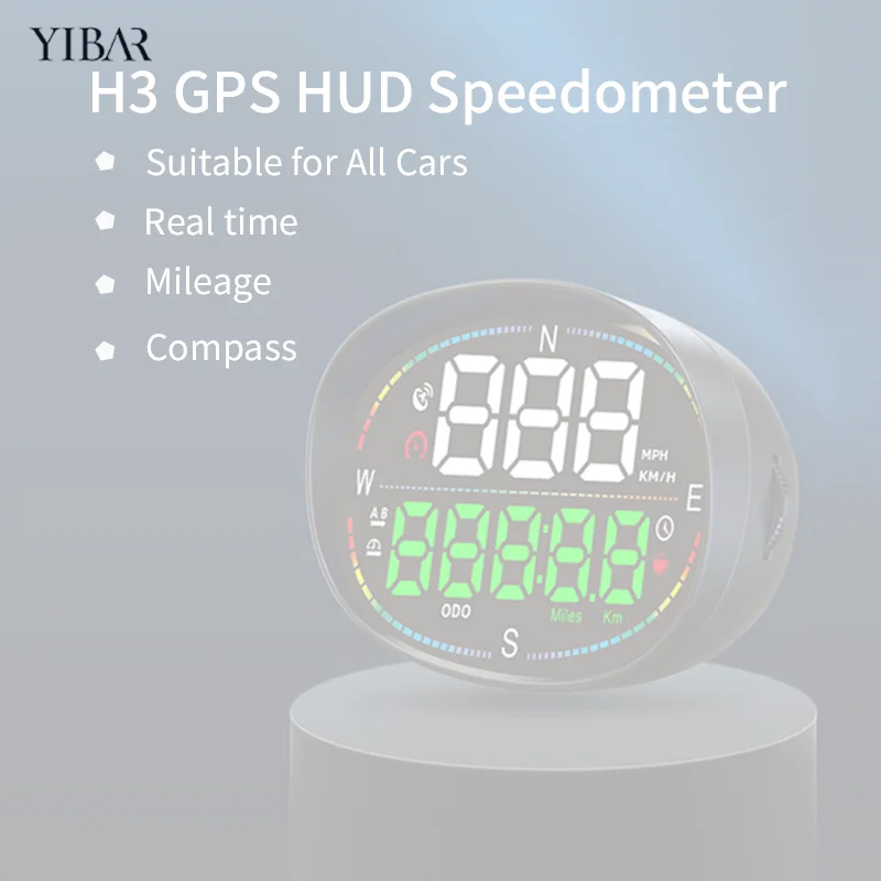 Car Head Up Display Digital Speed Monitor HUD GPS Compass Speedometer Odometer Time Speed Alarm Auto Gauge Meter Truck Vehicles