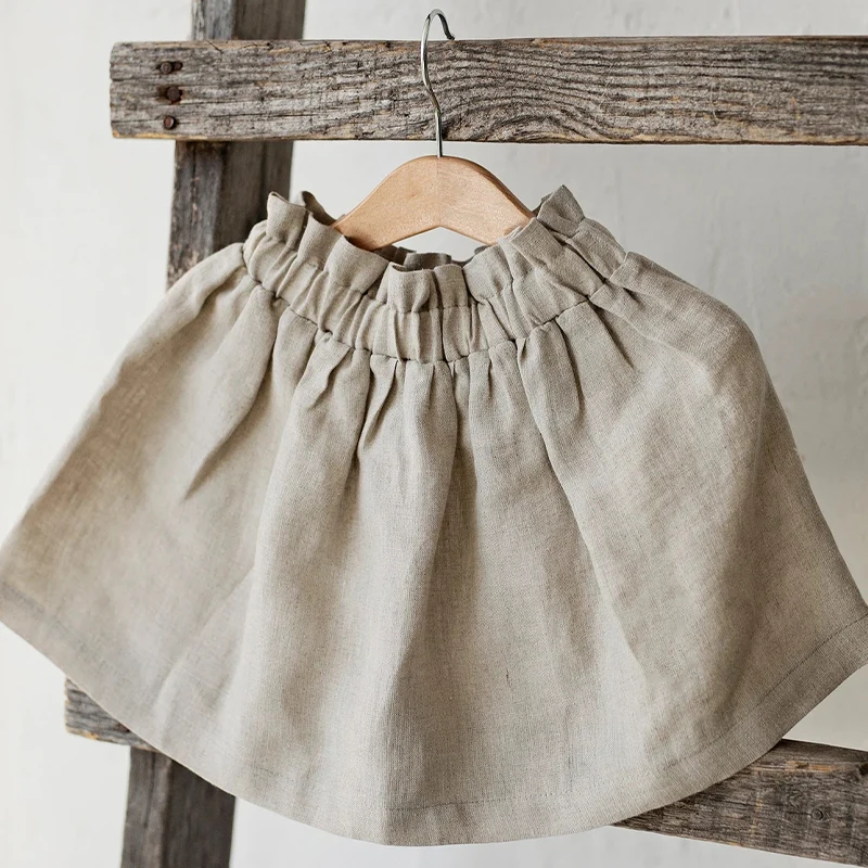 Girl\'s Cotton And Linen Midi Skirt Summer New Children\'s Casual Loose Elastic Waist Ruched Simple Skirt Baby Girl Skirts TZ228