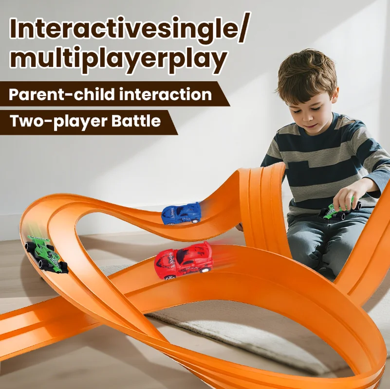 Pista de carreras Flexible para niños, juguetes Diy, rampa de coche de carreras de doble vía, Compatible con coches 1/64, portátil, enrollable, regalo de Navidad para niño