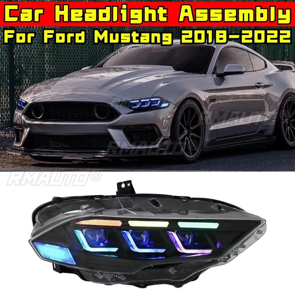 

Left/Right Front RGB LED Headlight Headlamp Head Lights Assembly Wide Light Corner Lamp for Ford Mustang 2018-2022