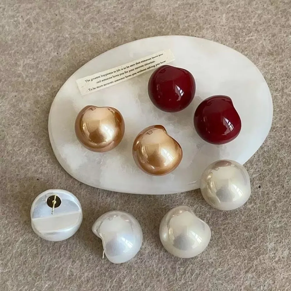 

Vintage Red Pearl Stud Earrings Half Circle Imitation Pearl Temperament Earings Gift Bridal Wedding Jewelry For Women Girls
