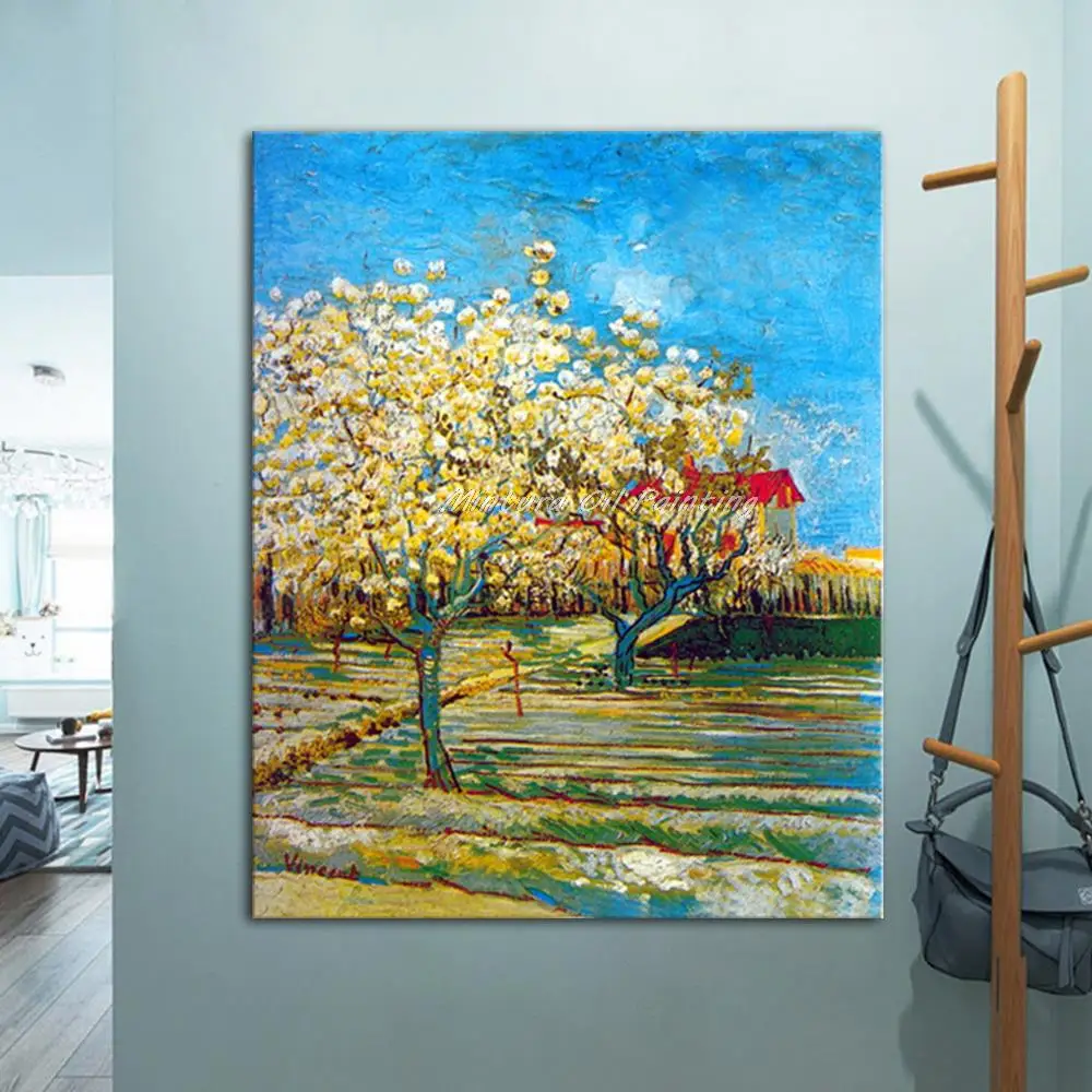 Orchard in Blossom Of Vincent Van Gogh Hand-Painted Copy Tree Flower Oil Painting On Canvas,Wall Art,Picture For Room,Home Decor