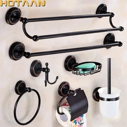 . Solid Brass Black Bathroom Accessories Set,Robe hook,Paper Holder,Towel Bar,Soap Basket,Bathroom Fitting Sets