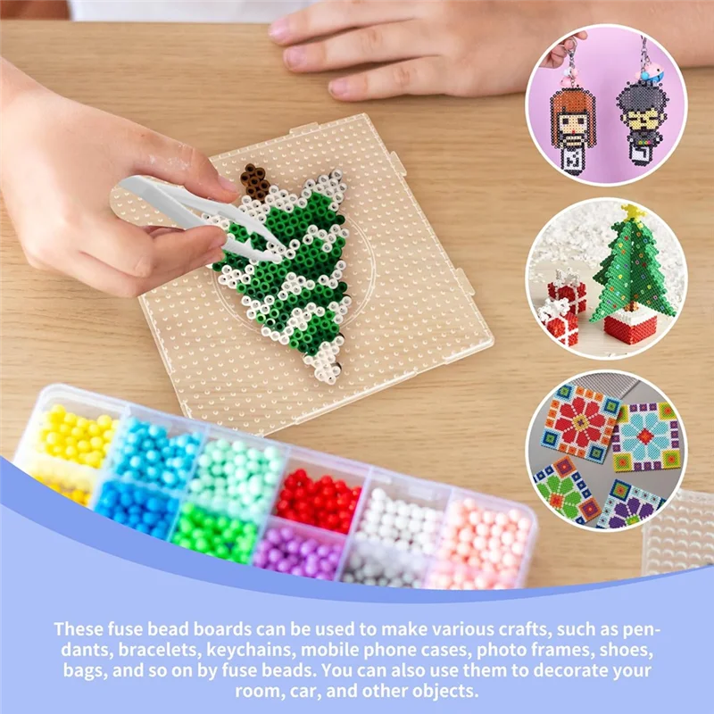 AB68 9 個 5 ミリメートル大型正方形ビーズネイルボードプラスチックビーズボードアイロン紙付き、ビーズピンセット Kidscraft ビーズ用