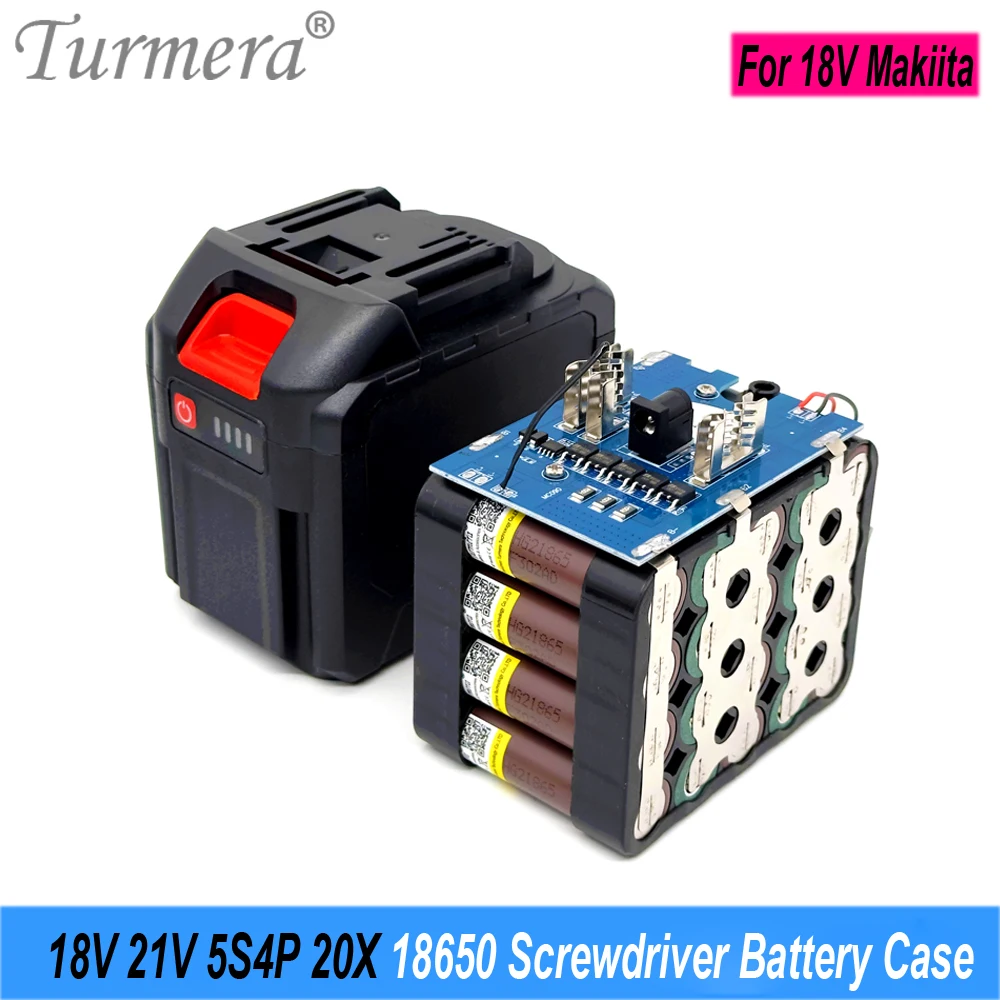 Turmera 18V 21V Screwdriver Battery Case 5S4P 20X 18650 Holder 5S 50A Max.100A BMS Weld Nickel Use in Replace 20V Electric Drill