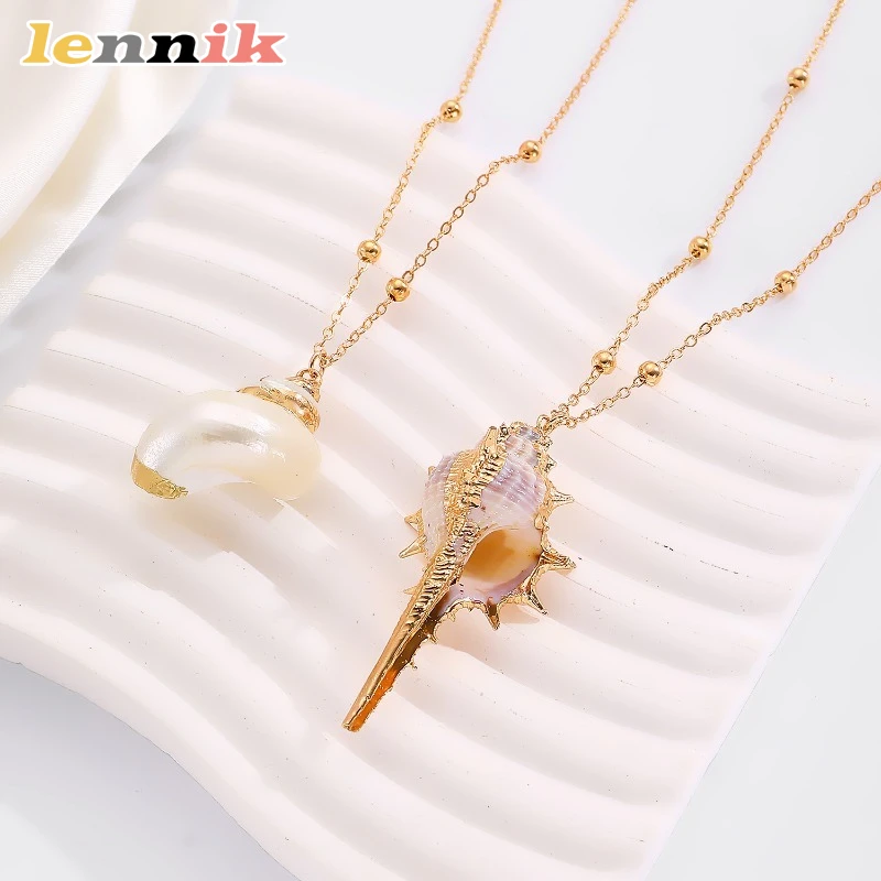 LENNIK Seaside Beach Muschel vergoldet Anhänger Muschel Halskette Ozean Stil Mode Sommer minimalistische Damen Anhänger Halskette