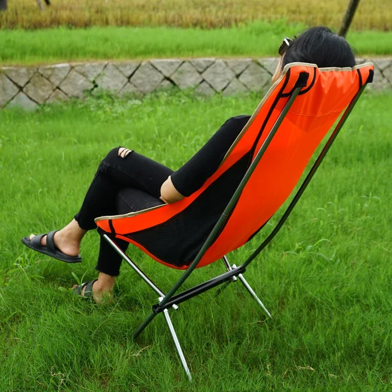 Outdoor Folding Raised Moon Chair Portable Camping Fishing Chair High Back Casual Beach  Back Chair