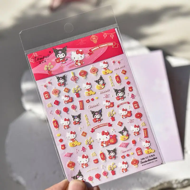 1Pcs Kawaii Sanrio Hello Kitty Nail Stickers Anime Cartoon Kuromi Nail Decoration Stickers Student DIY New Year Nail Stickers