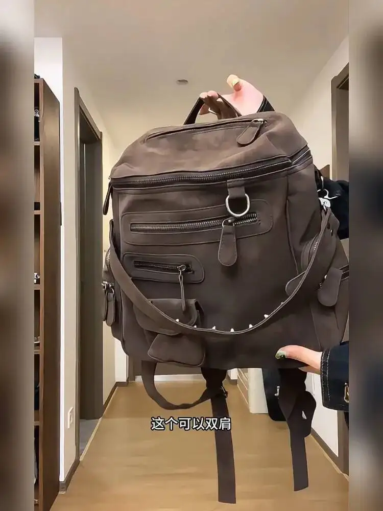 

Bloom Retro Large Capacity Brown Backpack Student New Pocket Portable Y2k Backpacks Ladies Vintage Travel Mochila Aesthetic