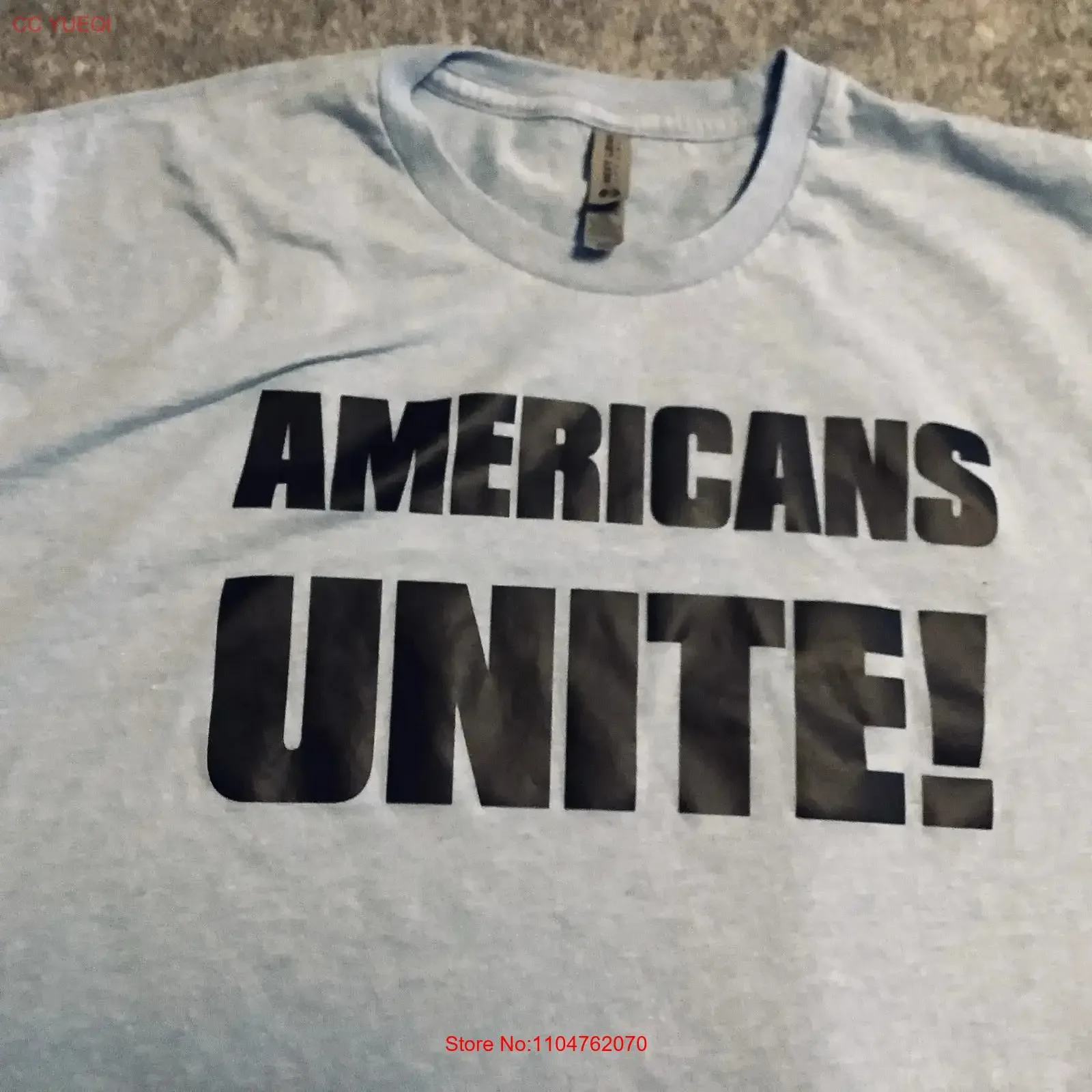 Camiseta AMERICANS UNITE para hombre, talla 2XL, color azul bebé, estilo vintage lavado, para uso diario, streetwear, elegante