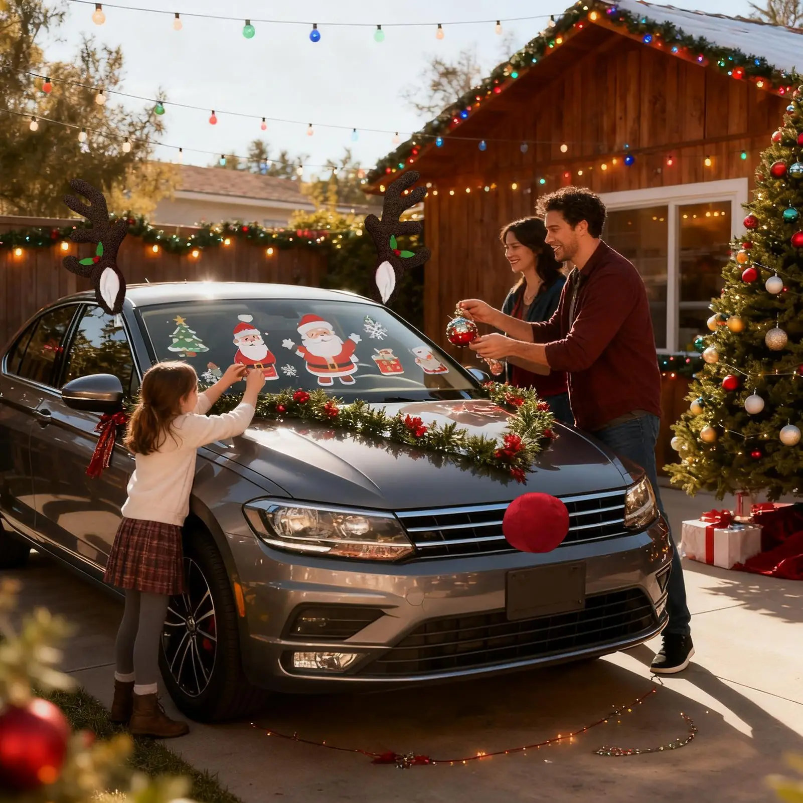 

Car Reindeer Antlers LED Reindeer Antler With Nose Car Decor For Automotive Truck Vehicle SUV Exterior Window Roof Top Holiday