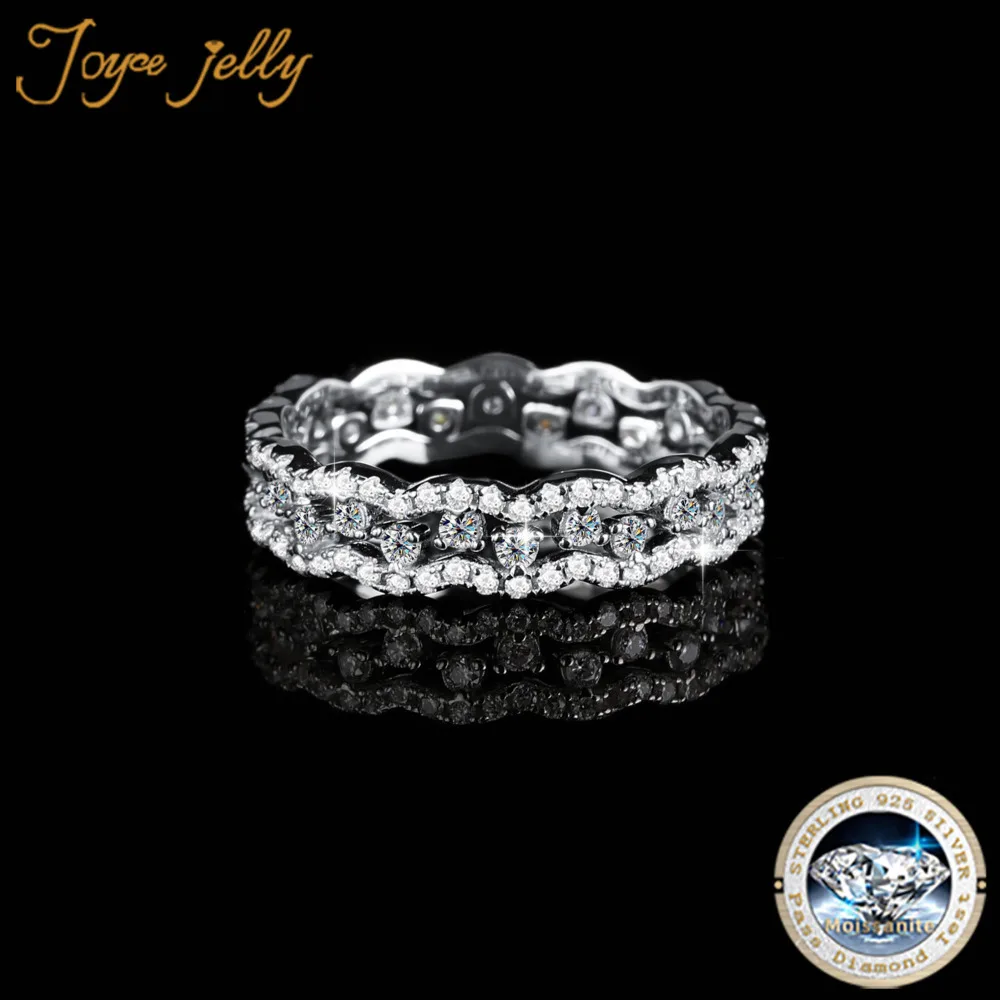 JoyceJelly S925 Sterling Silver Moissanite Ring 18k Gold Plated Jewelry For Wedding Full-diamond Romantic Lace Design Size4-9