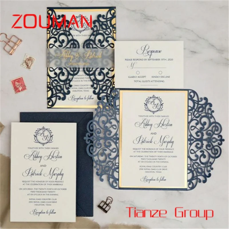 Custom , Customized color Print Loyal Blue Red White Retro Laser Cut Mariage Event Party Invitation Cards