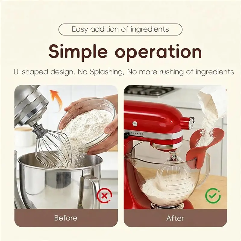 ABKP-Flour Funnel For Mixer Hands-Free Clip-On Accessory For Baking, Fits All Standmixers, Space-Saving Design