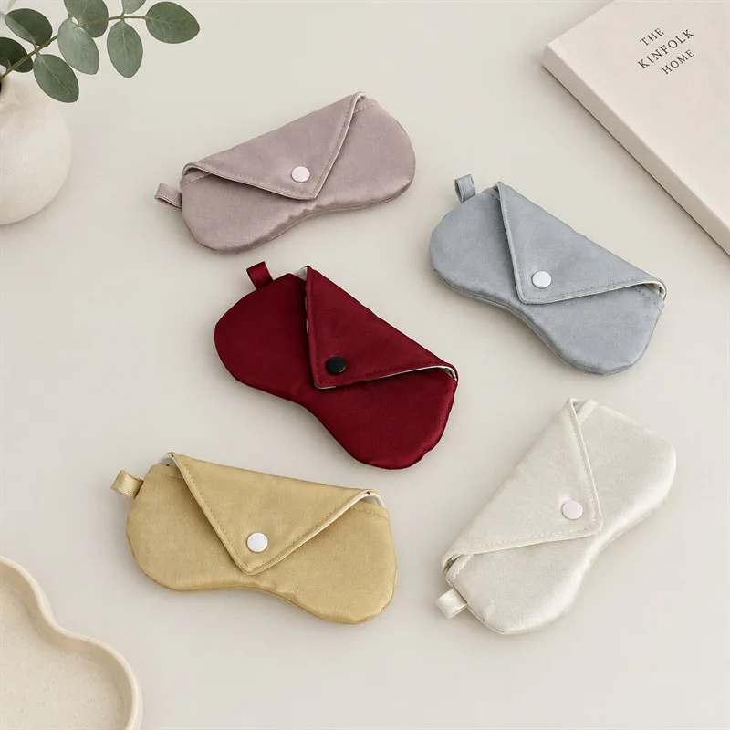 New Satin Snap Button Glasses Case Simple Portable Sunglasses Flip Pouch Soft Scratch-Resistant Pressure-Resistant Eyewear Box