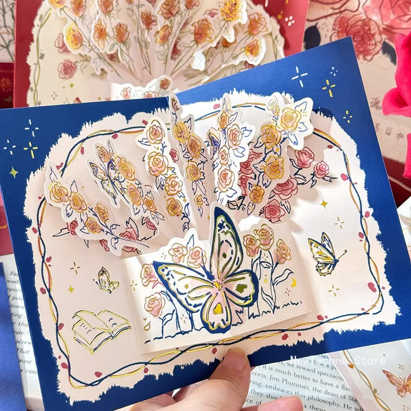 

Romantic Flower Birthday Christmas Card 3D Pop-up Greeting Card Set Postcard Party Wedding Decor Creative DIY Gifts Cards