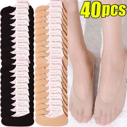 20/40pcs Transparent Invisible Socks Women Summer Thin Boat Socks Non-slip High Heels Slippers Seamless Ice Silk Ankle Sox