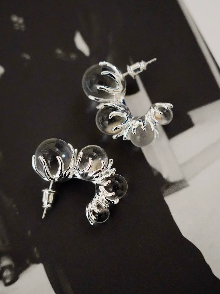 

Brass Clear Tripe Beads Earrings Women Jewelry Punk Designer Runway Rare Simply Gown Boho Japan Korean