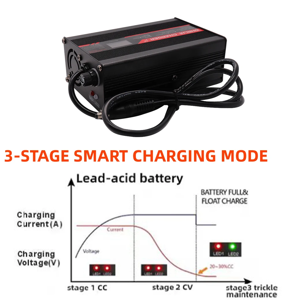 48V 5A Lead Acid Charger Smart Aluminum Case Is Suitable For 4S 48V  LCD Dispay Lead Acid Battery OLED Display Fast Charger