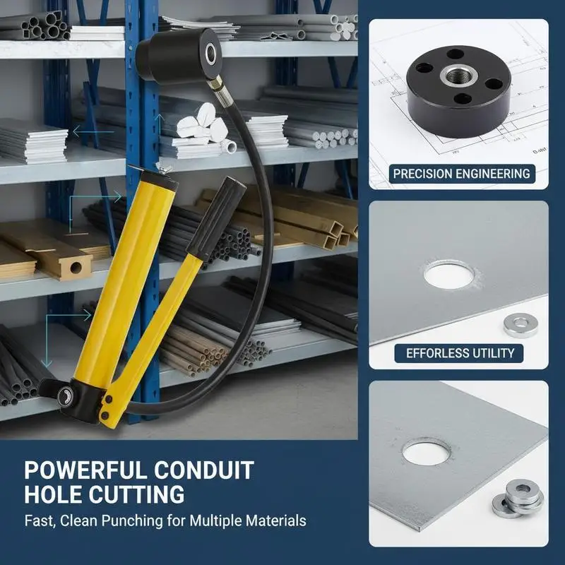 Hydraulic Hole Puncher Driver 1/2" to 2" For Electrical Installation, Plumbing, Metal Fabrication, 10 Ton Force 6 Die Sets Carbon Steel Manual Pump Operation Construction Site Tool view 3