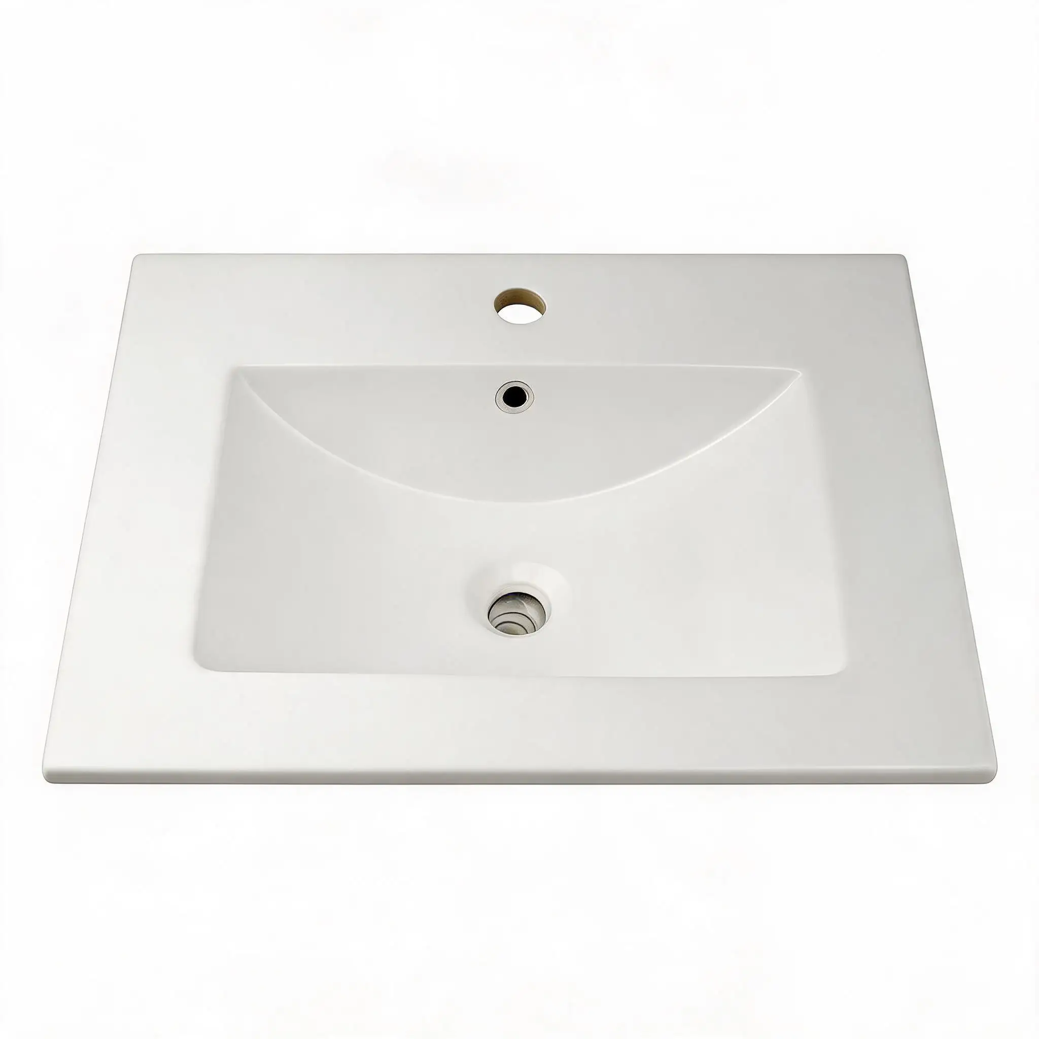 Rectangular Built-In Sink 24 Inch, White Vitreous China Ceramic Vanity Basin with Overflow, Single Hole Drilling, High Gloss Non-Porous, Easy to Clean for Bathroom Guest Bathroom Apartment Hotel